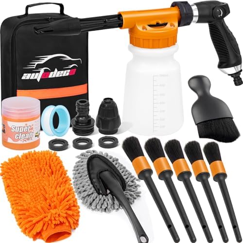Car Wash Detailing Kit Cleaning Kits with Foam Gun Sprayer, Car Wash Brush and Large Wash Mitt Duster for Car Interior and Exterior Cleaning (Orange) by AUTODECO