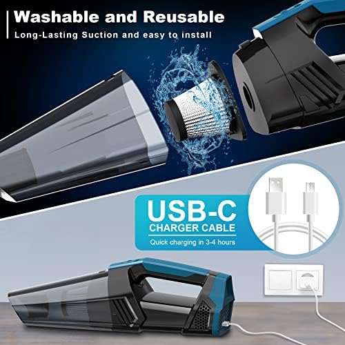 Blestan Cordless Car Vacuum Lightweight High Power Handheld Vacuum Cleaner with LED Light, Hand Vacuum for Car Home Office and Pet Hair, BlackBlue - Image 4