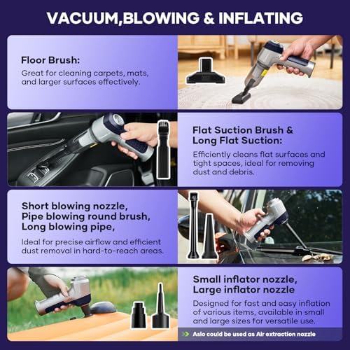 SakerPlus Mini Vacuum Cleaner, 3 in 1 Car Vacuum Cleaner High Power, 15000PA Powerful Suction, Air Duster, 7500mAh, Dual Filter,Adjustable Small Vaccum Portable Cordless for Cars,Desktop - Deep Blue - Image 4