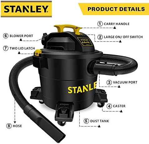 STANLEY Wet/Dry Vacuum SL18191P, 10 Gallon 4 Horsepower 16 FT Clean Range Shop, Ideal for Home/Garage/Laundry Rooms with Attachments, Strong Suction Large Capacity Multiple Accessories - Image 3
