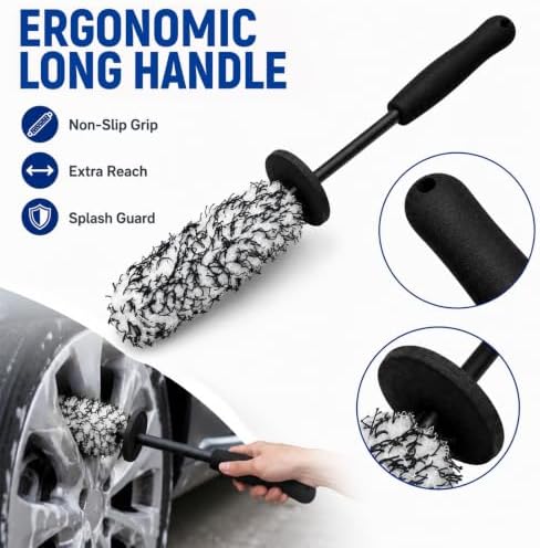 Microfiber Car Wheel Cleaner Brush, Black & White - Image 4