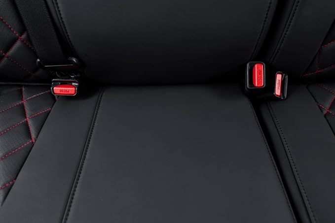 Custom Front Seat Covers Compatible with Select Toyota Tacoma Double Cab 2016 2017 2018 2019 2020 2021 2022 2023 Models - Leatherette (Red/Black,Full Set) - Image 5