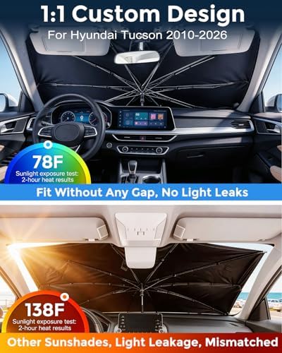 Weektic Custom Windshield Sun Shade Umbrella for Hyundai Tucson 2010-2026, [Double Thickened Ice Crystal Coating] Sun & Heat Protection, Keep Vehicle Cool & Protect Interior - Image 2
