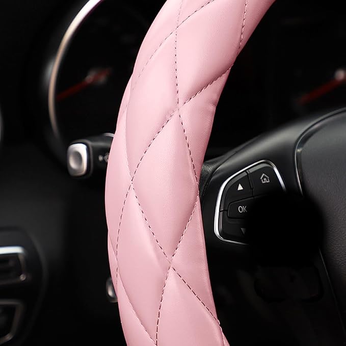 YHONGJT Soft Microfiber Leather Steering Wheel Cover, Universal 15 Inch for Women Girls, Fit Vehicles, Sedans, SUVs, Vans, Trucks - Light Pink - Image 4