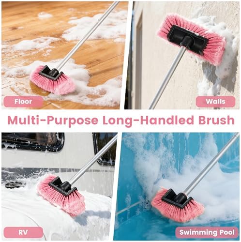 Car Wash Brush with Long Handle, 60'' Soft Bristle Cleaning Brush, Car Cleaning Brushes, Carwash Brushes for SUV, RV, Boat, Truck, House Siding, Sweep Snow,Pink - Image 6