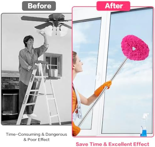 Ceiling Fan Cleaner Duster Reusable Microfiber Ceiling Fan Blade Cleaner Removable Duster with Extension Pole Adjusts 13 to 49.7 Inch for Cleaning Walls Bookshelves Furniture Door Window Top (Rosy) - Image 4