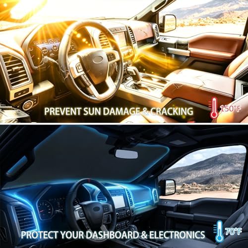 Windshield Sun Shade Compatible with 2015-2020 Ford F150 Accessories,Foldable Front Sun Visor,F-150 Sunshade,Fits Lariat,King Ranch,Platinum,XL,XLT,Limited and Raptor Model - Image 2