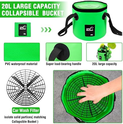 Lezcufer 17Pcs Car Wash Kit,62" Car Wash Brush Mop with Long Handle,Car Cleaning Kit,Car Detailing Brush Set,Car Wash Bucket,Car Wheel Brush,Complete Interior Car Cleaning Supplies - Image 4