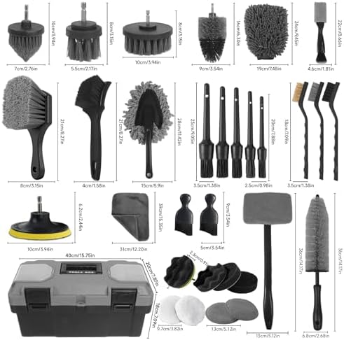 Car Detailing Kit, Car Detailing Brush Set, Car Cleaning Kit, Auto Detailing Tools for Interior Exterior Wheels, Professional Car Wash Accessories with Windshield Cleaning Tool and Storage Box(Grey) - Image 2