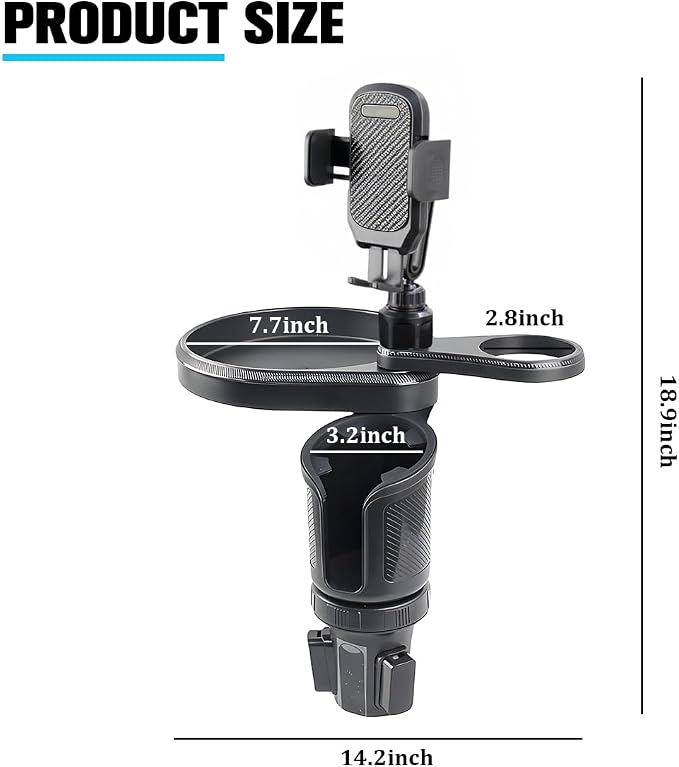 Car Cup Holder Tray, 3 in 1 Multifunctional Vehicle Food Water Bottle Phone Holder Expander Adapter with Adjustable Base, Detachable Auto Interior Food Tray Table, Universal Fit (Carbon Fiber) - Image 2