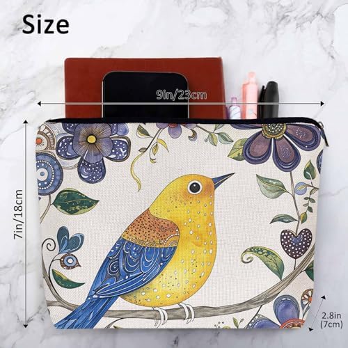 Hummingbird Makeup Organizer Bag Cosmetic Bag For Men Women, Colorful Hummingbirds Cherry Tree Branch Travel Toiletry Bag Flax Makeup Bags Purse Business Makeup Pouch For Toiletries Cosmetics - Image 4
