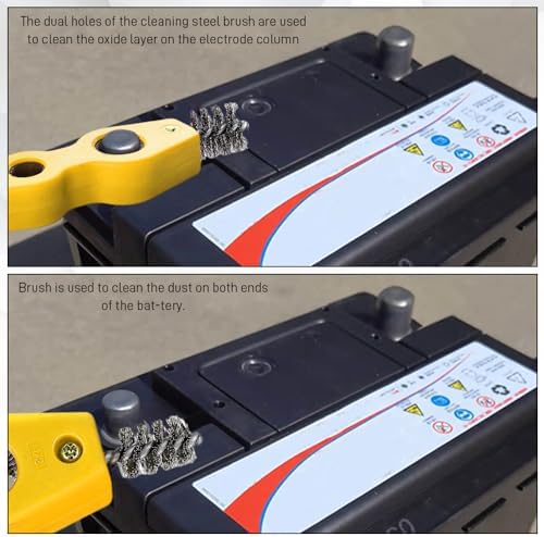 4 in 1 Car Battery Cleaning Brush, Battery Terminal Cleaner, Anti-Rust Auto Battery Cleaner with Steel Wire, Car Accessories Vehicle Machine Parts Clean Tools for Most Vehicles (Yellow) - Image 5