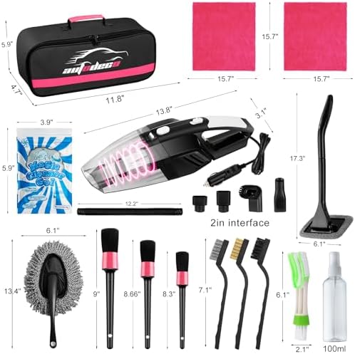 20Pcs Car Cleaning Kit, Interior Detailing Kit with High Power Handheld Vacuum, Detailing Brush Set, Windshield Tool, Pink Complete Auto Accessories for Women - Image 7