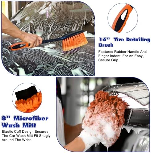 26Ft Reach Car Wash Kit with 5-20FT Telescopic Extension Pole, Car Wash Brush with Long Handle, Wheel Tire Brush, Car Wash Mop, Mitt, Squeegee for Cleaning Car, SUV, RV, Boats, Solar Panels - Image 5