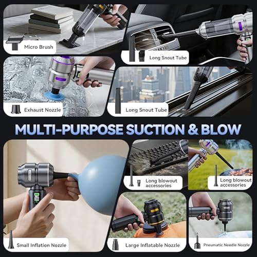 Car Vacuum Cleaner High Power 20000Pa – Cordless Handheld Mini Vacuum & Air Duster for Car & Desk, Home, Office & Camping, Ideal Gift for Men & Women, 6000mAh Battery (Fast Charging Edition - Purple) - Image 2