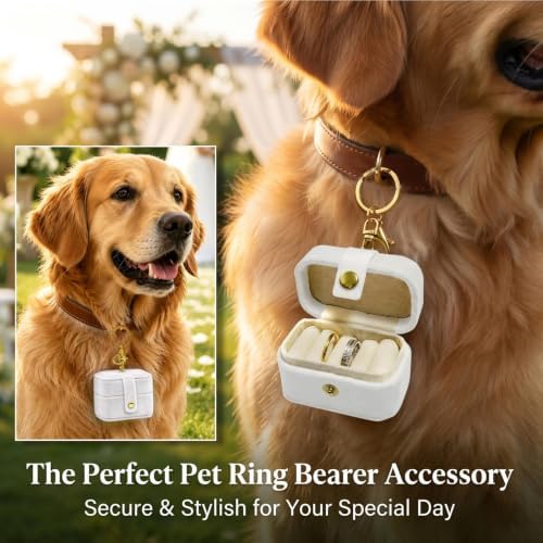 Ring Bearer Pillows for Dog Collar, Velvet Wedding Ring Pillow Box for Pet, Mini Ring Holder Pouch Box, Earrings Storage Box for Proposal Engagement Wedding Ceremony Party (Ivory) - Image 4