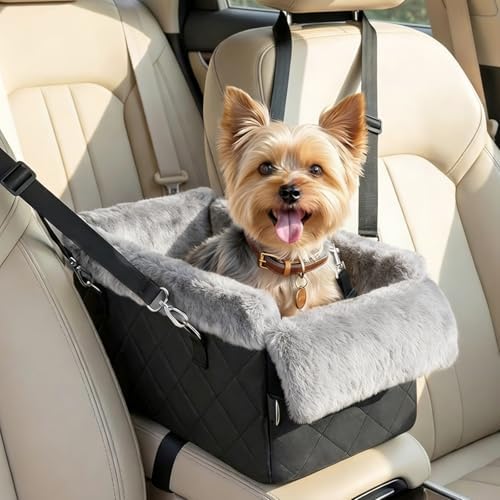 VavoPaw Center Console Dog Car Seat for Small Dogs&Cats Under 12 LBS | Puppy Car Seats with Non-Slip&Strong Support, Anti-Collapse Portable Pet Bed for Puppies with Soft Cushion Safety Belt, Black by VavoPaw