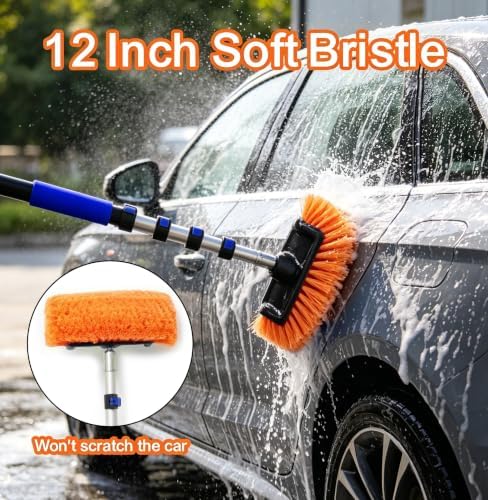 AgiiMan Car Wash Brush with Long Handle, 3-12FT Telescoping Car Cleaning Kit, Soft Bristle RV Wash Brush and Car Wash Mop for Car Truck SUV RV Boat Solar Panel House Siding Exterior Washing - Image 3