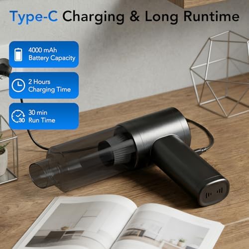 Portable Brushless Car Vacuum Cordless Mini Handheld Vacuums Cleaner High Power with LCD Display and Multi-Nozzles, Hand held Cleaners for Car, Home, Office, Sofa, Pet Hair,Keyboard - Image 3