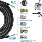 200FT Sewer Jetter Kit for Pressure Washer, 5800PSI Drain Cleaner Hose 1/4 Inch NPT Corner, Rotating and Button Hose Sewer Jetting Nozzle Pearl Corsage Pin Waterproof Tape with 2 Spanner - Image 3
