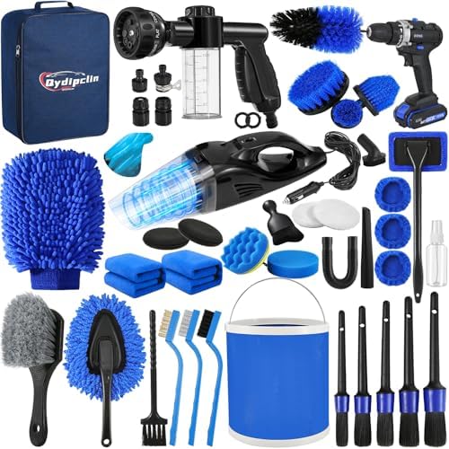 Qydipclin 45Pcs Car Detailing Kit, Car Detailing Brush Set, Car Wash Cleaning Kit, Car Detailing Brushes, Professional Car Care Kit for Interior Exterior Wheels, Blue by Qydipclin