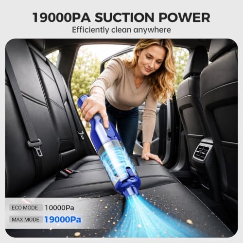 dormzie Handheld Vacuum Cordless, Car Vacuum with 19000Pa Powerful Suction,1.3 lbs Lightweight, Type-C Charge, Multiple Accessories for Car Home Office Pet - Image 2