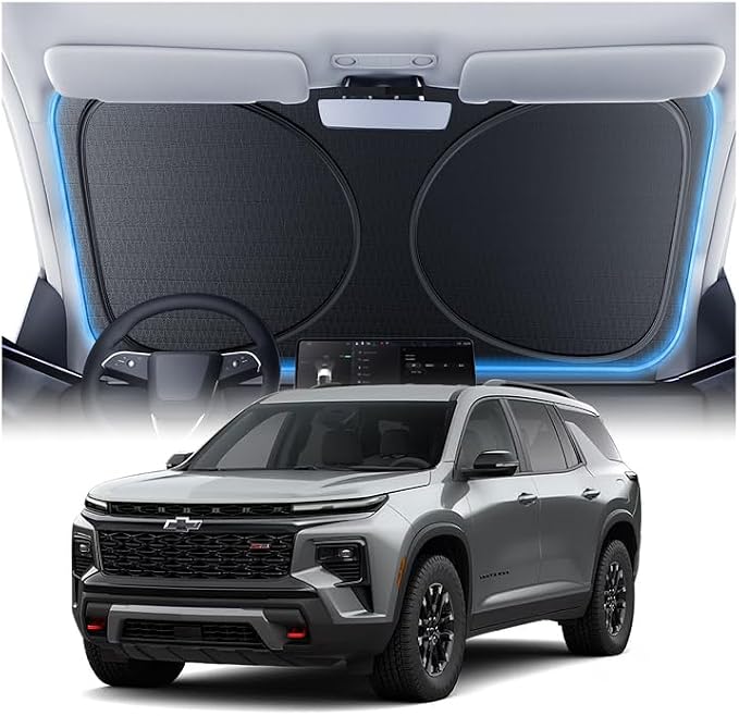 Windshield Sun Shade for Chevrolet Traverse/Blazer 2000-2026, Custom Fit Sunshade, 100% UV Block & Heat Insulation, Foldable Car Sunshade with Storage Bag, Protect Interior Accessories by Amadaw