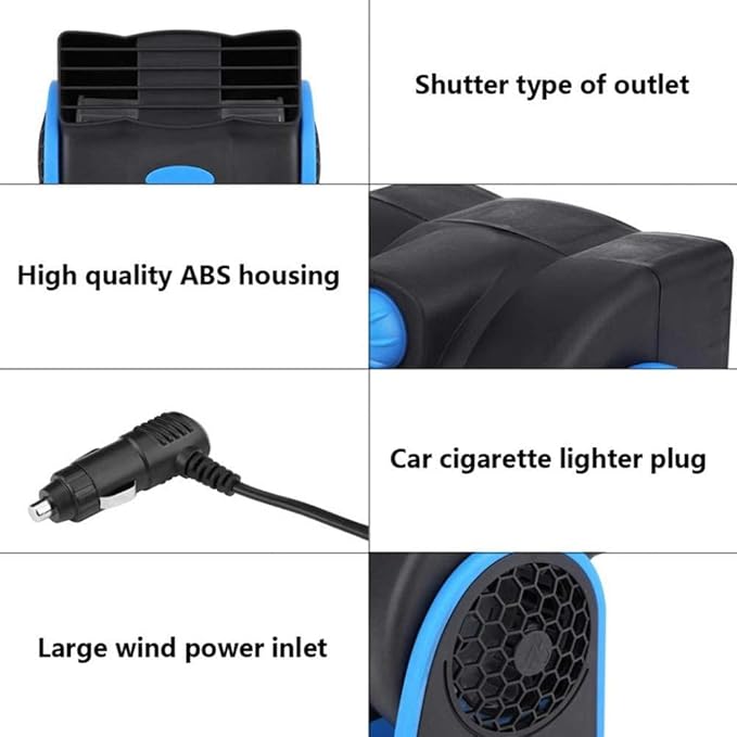 KAGOR 12V Car Dash Fan, No Leaf Quiet Cooling, Powerful RV Ventilation, Squirrel Cage, 2 Speed Electric Air Conditioner with Cigarette Lighter Plug for Auto SUV Vehicle Van - Image 4
