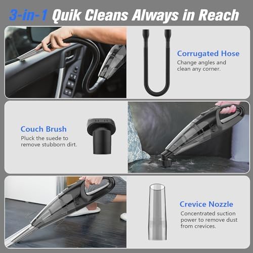 Handheld Vacuum Cordless Rechargeable with LED Light, Car Vacuum Portable Cordless, Hand Vacuum Cleaner Car Seats, Home, Quick Cleanup, Strong Suction, Lightweight, Includes Crevice Nozzle & Brush - Image 5