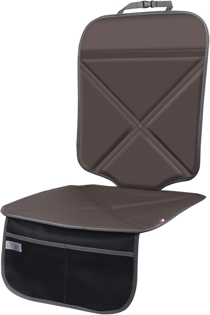 Viaviat Car Seat Protector Leather Waterproof Child Safety Seat Protector Cover with Thick Pad and 2 Large Pockets Durable Kick Mat for All Auto Seat (Brown) by Viaviat