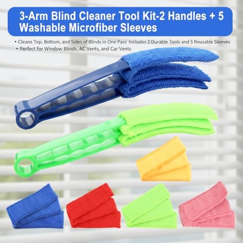 2PCS Blind Cleaner Brushs with 7 Reusable Microfiber Sleeves Brush, Window Blind Duster Tool Blind Cleaner Tool for Window, Car Air Condition, Fans, Exhaust Vent - Image 3