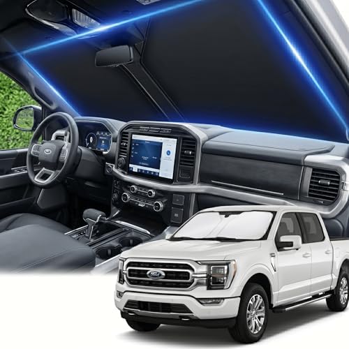 Windshield Sun Shade for Ford F150 2015-2024 2025 2026 Front Window Shade Custom Fit F-150 F150 F250 F350 F450 Accessories Sun Visor Foldable Shade Blocks UV Rays Summer Must Have Car Accessories by AuyNeas