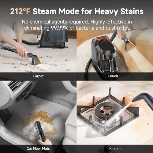 Uwant Carpet Cleaner Machine with Steam&Hot&Cold Water Models 18Kpa Powerful Suction Upholstery Cleaner Machine with Pet Pro Cleaner for Pets, Carpet Steam Cleaner Set of 1 - Image 4