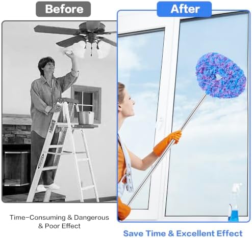 Ceiling Fan Cleaner Duster Reusable Microfiber Ceiling Fan Blade Cleaner Removable Duster with Extension Pole Adjusts 13 to 49.7 Inch for Cleaning Walls Furniture Door Window Top (Blue Pink) - Image 4