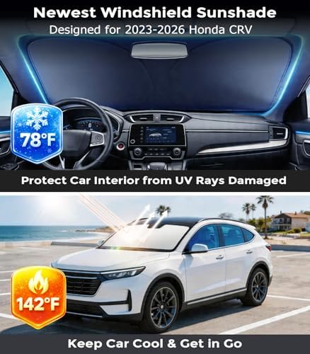 DMJN Front Windshield Sun Shade for Honda CRV (2023-2026), [Nano Ice-Crystal Coatings] UPF50+ Heat & UV Block, Protect Car Interior & Keep Cool, Flodable Steel-Ring Car Cover for Summer - Image 2