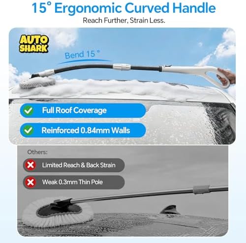 7-in-1 Car Wash Kit with 20L Folding Bucket & Brush – Car Wash Mop with Long Handle, 15° Curved Aluminum Pole for SUV Roof, Car Washing Brushes & Cleaning Supplies, RVs-White. - Image 3