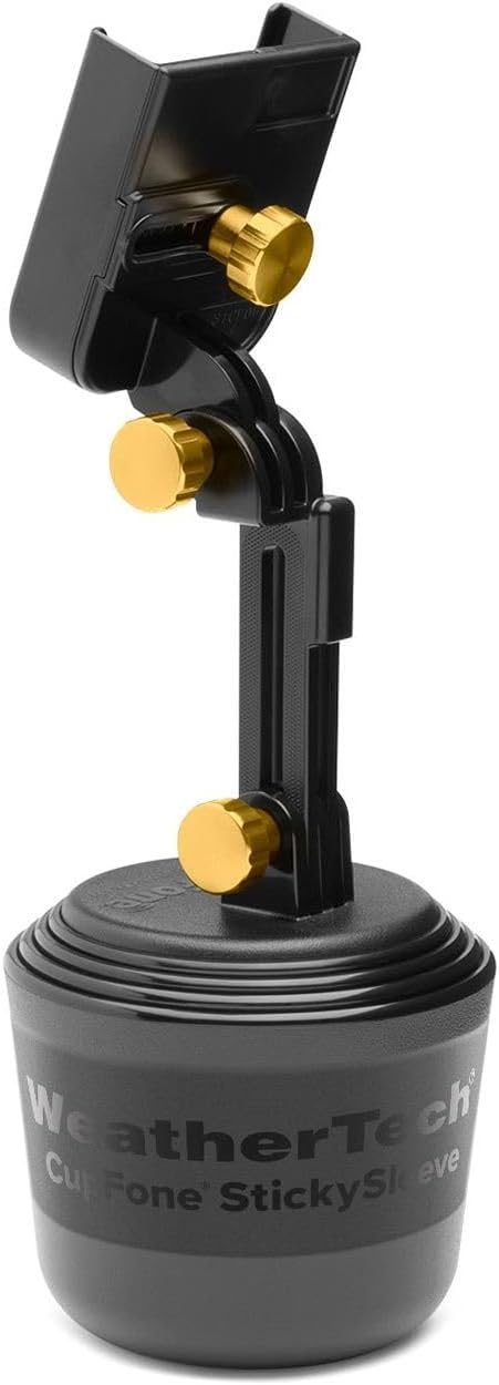 WeatherTech CupFone with Extension – Adjustable, Universal Cup Holder Cell Phone Mount Car & Truck Accessory – Best Design for iPhone & Smartphone Charging – Gold Metal Knobs by WeatherTech