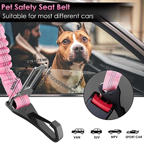 SlowTon Dog Car Seat Belt, 3 in 1 Latch Bar Attachment Dog Safety Seatbelt | Hook Latch Bar& Seatbelt Buckle, Reflective, Heavy Duty Nylon, Durability, Easy of Use, for Travel Riding, Pink, 35.5" - Image 6