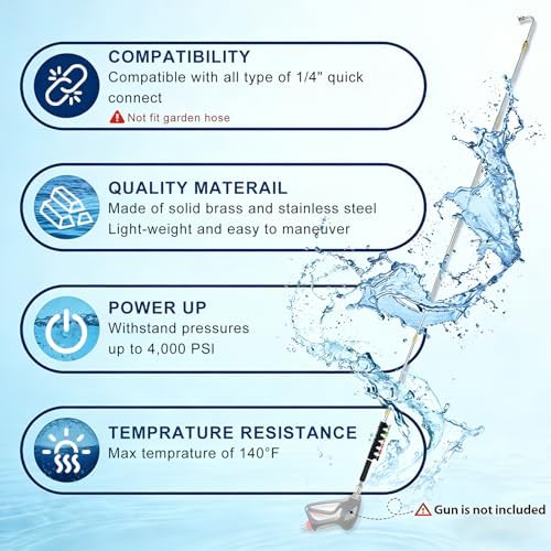 Pressure Washer Extension Wand for Gutter Cleaning - Stainless Cleaning Tools with Spray Nozzle Tips,30°90°120°Curved Rod 1/4’’Quick Connect Replacement for Anti-Leaked Ring 4000 PSI - Image 5
