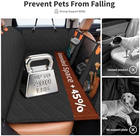 Hard Bottom Dog Seat Cover 400LBS Back Seat Extender for Large Dogs | Waterproof Polyester, Anti-Slip Surface, 3 Removable Hard Plates, Side Storage Pockets, 4-Mode Convertible, Trucks, SUVs - Image 3