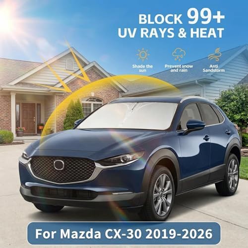 for 2019-2024 2025 2026 Mazda CX-30 CX30 Windshield Sun Shade, Front Window Shade Custom Fit CX30 Accessories Sun Visor Foldable Shade Blocks UV Rays Summer Must Have Car Accessories - Image 2
