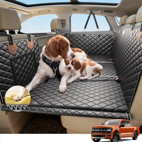【3-Gen Upgraded】Truck Back Seat Cover for Dogs, Hard Bottom But Soft Touch | Thick Foam Padding, 600LBS Robust ABS Base BackSeat Extender, Anti-Scratch , Double Stitched Seams, for Full-Size SUV & Truck by PetDance