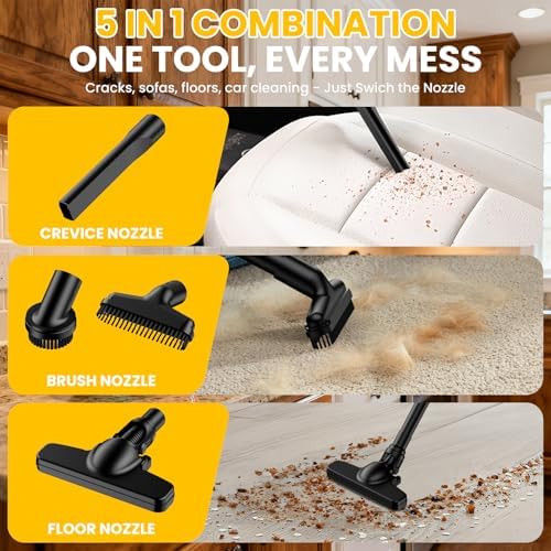 Cordless Vacuum for Dewalt Battery, 5 in 1 Lightweight Handheld Vacuum Cleaner with 500W Powerful Motor, 46 CFM Portable Hand Vacuum with Filtration HEPA for Floor, Carpet(Battery Not Included) - Image 6