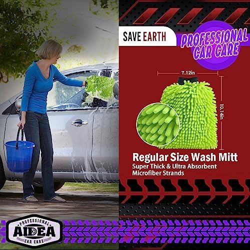 AIDEA Car Wash Mitt Microfiber-2PK, Car Wash Brush, Green, 7.12''X10.14'' - Image 2