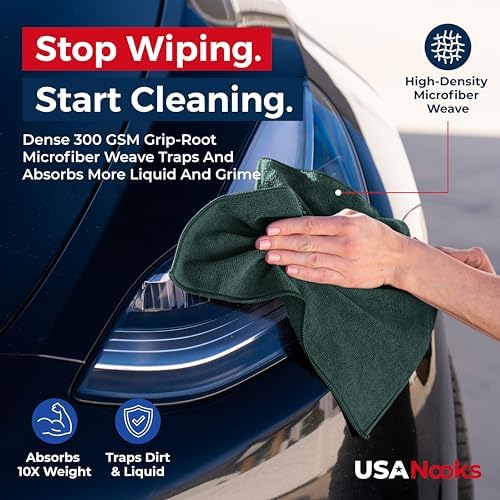 USANOOKS Premium 300GSM Microfiber Cleaning Cloth - 12.5"x12.5" High Performance - 1200 Washes, Ultra Absorbent Microfiber Towels for Cars Undercarriage, Rims & Engine Bay Cleaning - Microfiber Cloth - Image 6