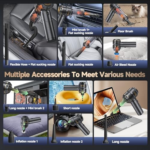 Car Vacuum Portable Cordless, Foldable Handheld Vacuum with Brushless Motor, 22000PA High Power Mini Hand Vacuum Cleaner & Air Blower & Duster & Pump for Home, Pet, Office - Image 4