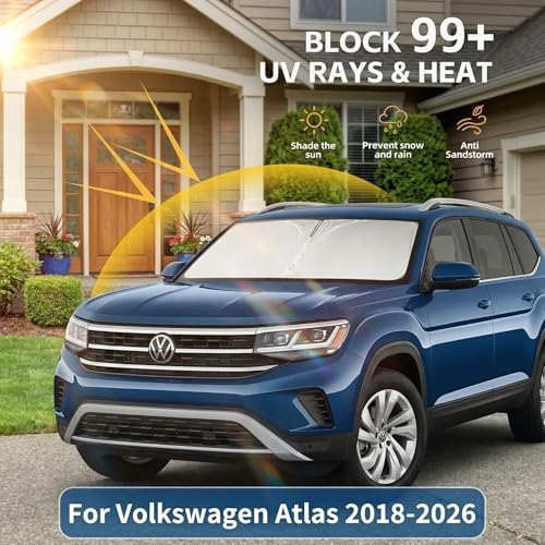 Windshield Sun Shade for VW/Volkswagen Atlas 2018-2024 2025 2026 Front Window Shade Custom Fit Atlas Accessories Sun Visor Foldable Shade Blocks UV Rays Summer Must Have Car Accessories - Image 2