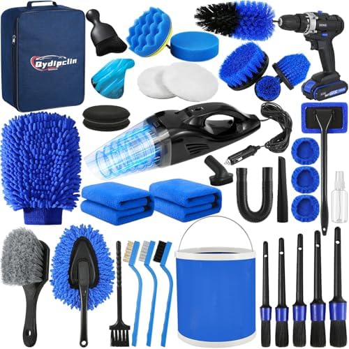 Qydipclin 38Pcs Car Detailing Kit, Car Detailing Brush Set, Car Wash Cleaning Kit, Car Detailing Brushes, Professional Car Care Kit for Interior Exterior Wheels, Blue by Qydipclin