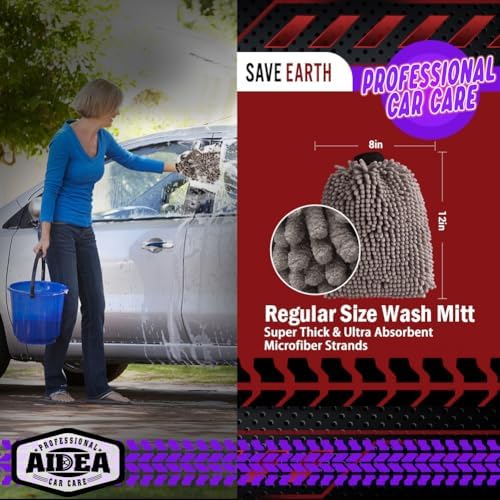 AIDEA Car Wash Mitt Microfiber, 2PK, Car Wash Brush, Grey, 8''X12'' - Image 2