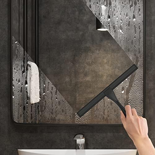 All-Purpose Stainless Steel Shower Squeegee for Shower Doors with 2 Adhesive Hooks, Bathroom Cleaner Tool Household Window Mirror Squeegee for Home Cleaning, Glass Door, Tile Wall, Car, 12 Inch Black - Image 4